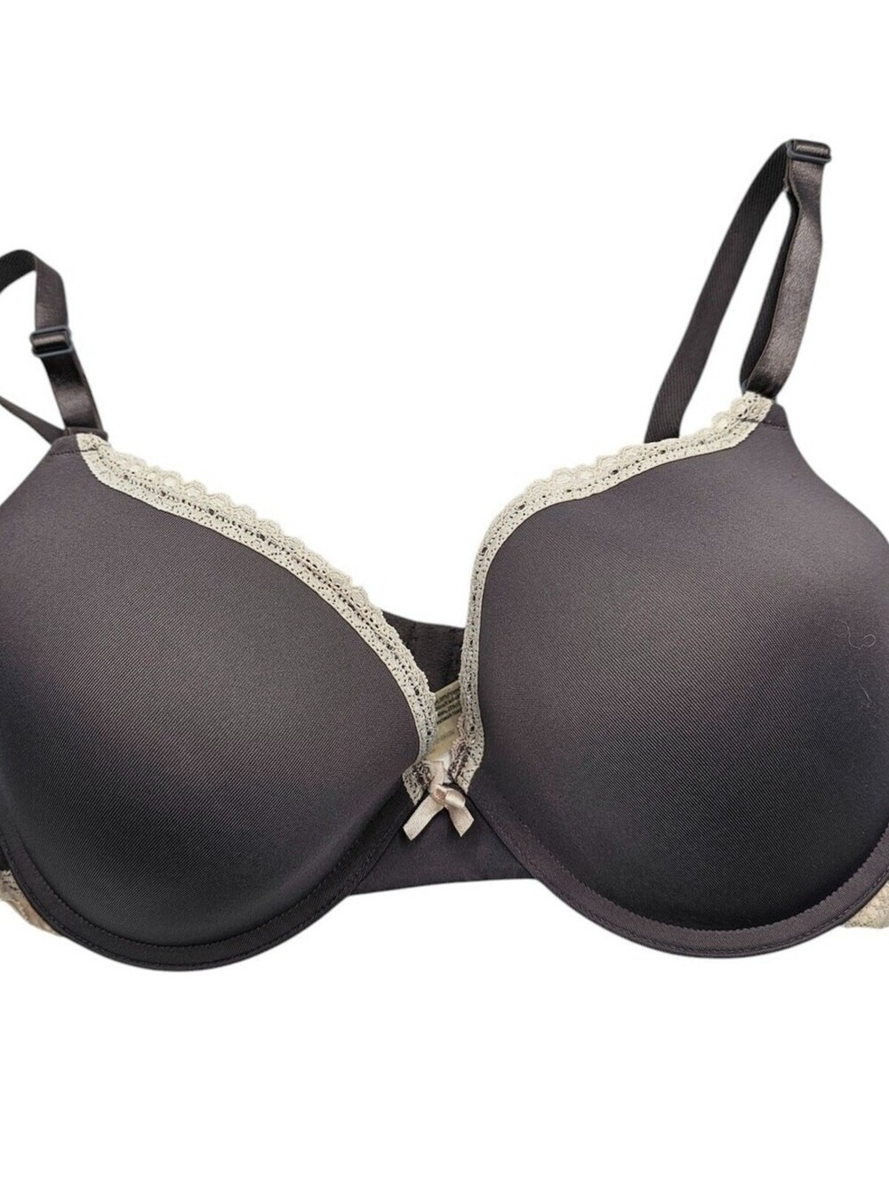 Maidenform Womens Sz 36D Classic Lightly Lined T Shirt Bra Gray w/ Cream Trim